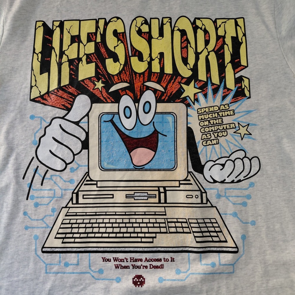 Very Cool Graphic T-shirt Men's XL Life Is Short Vintage Computer Heather Gray